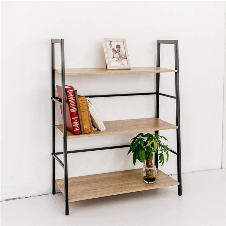  storage bookcase Ladder Bookshelf 3 Tier Metal Frame library Bookcase Display Shelf